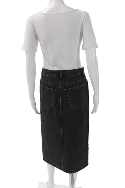 Madewell Women Straight Pencil Black Cotton Midi Skirt Size 24