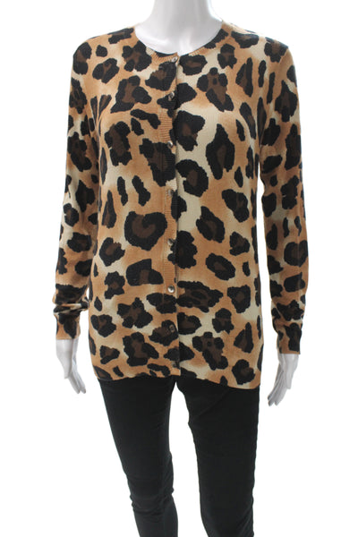 Tweed Women Cardigan Animal Print Beige Long Sleeve Round Neck Size XS