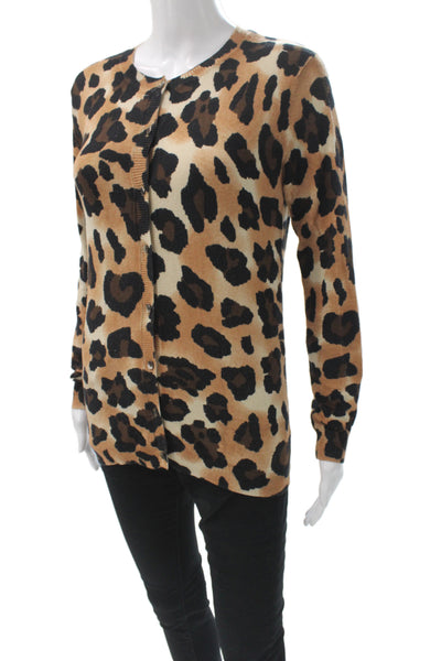 Tweed Women Cardigan Animal Print Beige Long Sleeve Round Neck Size XS