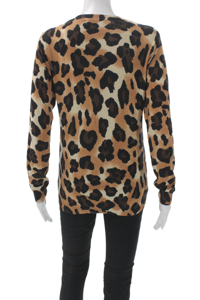 Tweed Women Cardigan Animal Print Beige Long Sleeve Round Neck Size XS