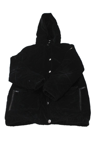 Sonia Rykiel Girls Velvet Full Zip Long Sleeve Hooded Jacket Black Size 14Y
