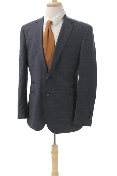 English Laundry Mens Blue Plaid 100% Wool Blazer Button Size 40