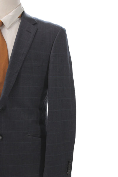 English Laundry Mens Blue Plaid 100% Wool Blazer Button Size 40