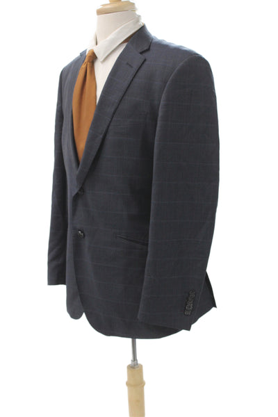 English Laundry Mens Blue Plaid 100% Wool Blazer Button Size 40