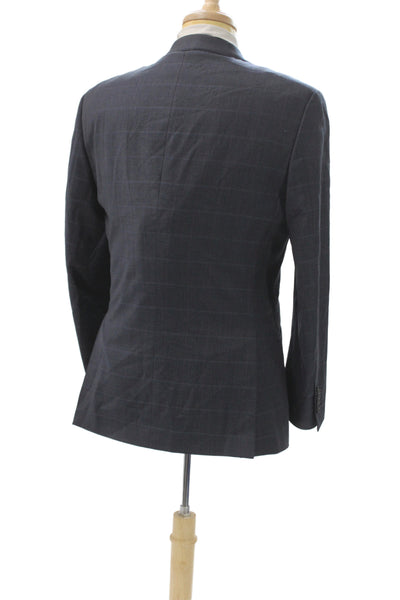 English Laundry Mens Blue Plaid 100% Wool Blazer Button Size 40