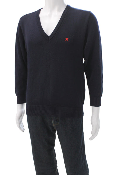 Fuji Yacht Mens V-Neck Wool Pullover Sweater Blue Long Sleeve Size L