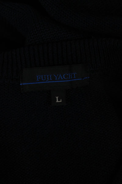 Fuji Yacht Mens V-Neck Wool Pullover Sweater Blue Long Sleeve Size L