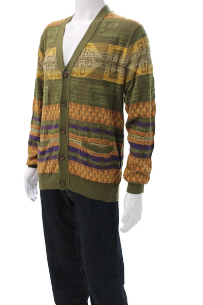 J. Mclaughlin Mens Cardigan Blue Geometric V Neck Long Sleeve Bohemian Size L