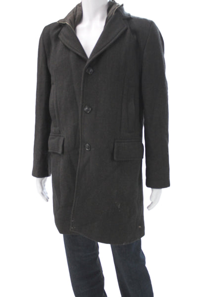 Boss Hugo Boss Men Beige Herringbone Cotton Coat Zip Button Size 38