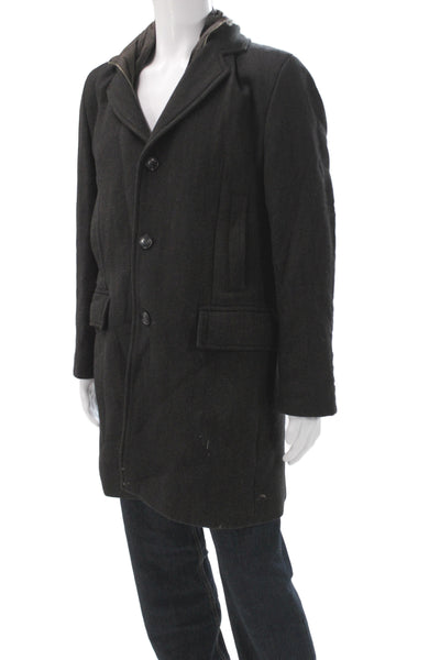 Boss Hugo Boss Men Beige Herringbone Cotton Coat Zip Button Size 38