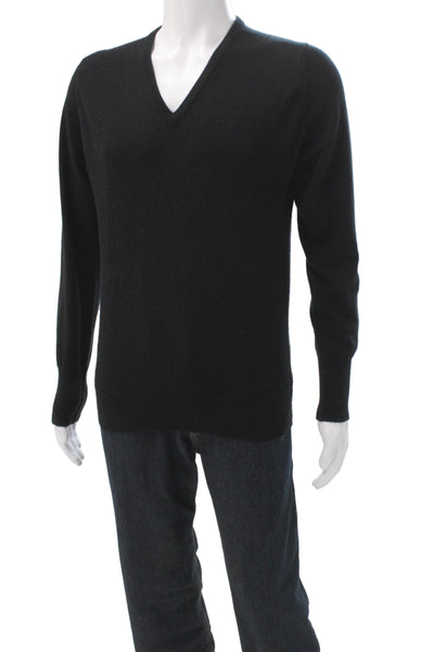 Monaghans Men V-Neck Cashmere Pullover Sweater Black Long Sleeve Size M