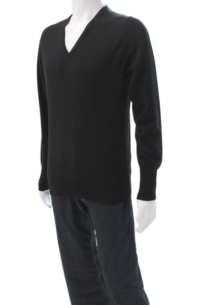 Monaghans Men V-Neck Cashmere Pullover Sweater Black Long Sleeve Size M