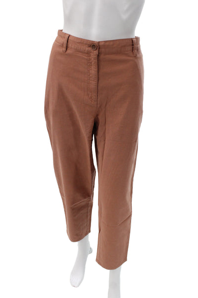 Eileen Fisher Women Chino Pants Brown Button Closure Organic Cotton Size 10
