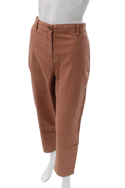 Eileen Fisher Women Chino Pants Brown Button Closure Organic Cotton Size 10
