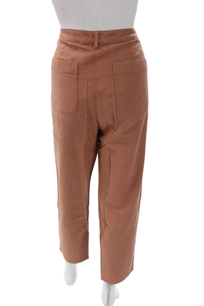 Eileen Fisher Women Chino Pants Brown Button Closure Organic Cotton Size 10