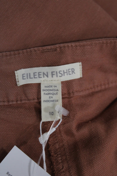 Eileen Fisher Women Chino Pants Brown Button Closure Organic Cotton Size 10