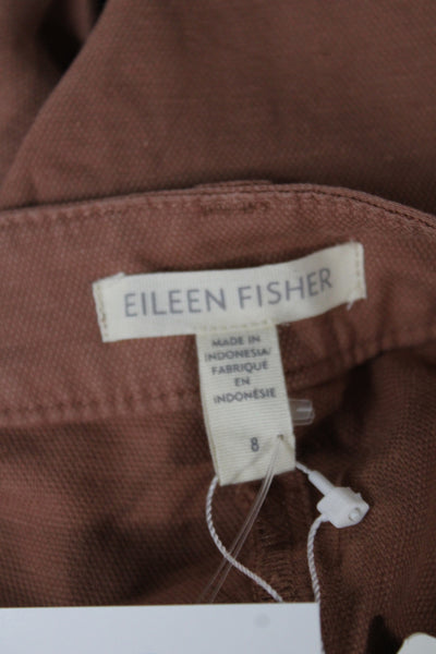 Eileen Fisher Women Ankle Pants Brown Button Closure 66% Organic Cotton Size 8