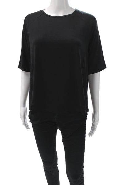Eileen Fisher Women Black Basic Tee Short Sleeve Tencel Lyocell Size M