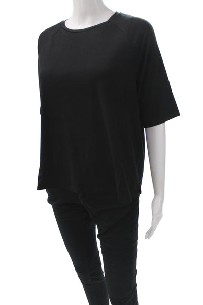 Eileen Fisher Women Black Basic Tee Short Sleeve Tencel Lyocell Size M