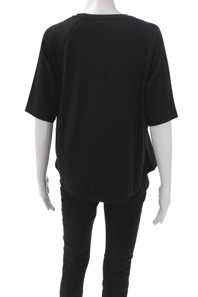 Eileen Fisher Women Black Basic Tee Short Sleeve Tencel Lyocell Size M