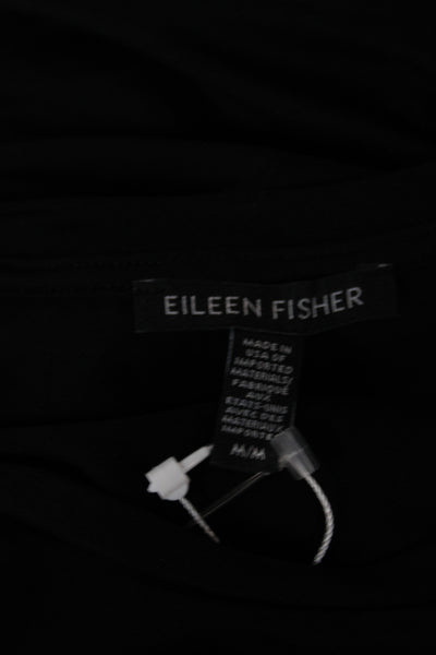 Eileen Fisher Women Black Basic Tee Short Sleeve Tencel Lyocell Size M