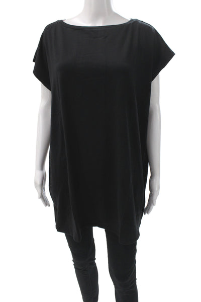 Eileen Fisher Womens Black Boat Neck Tunic Short Sleeve Organic Cotton Size L