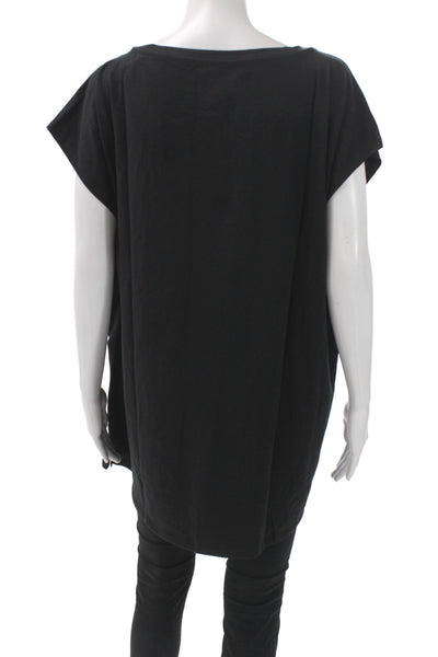 Eileen Fisher Womens Black Boat Neck Tunic Short Sleeve Organic Cotton Size L