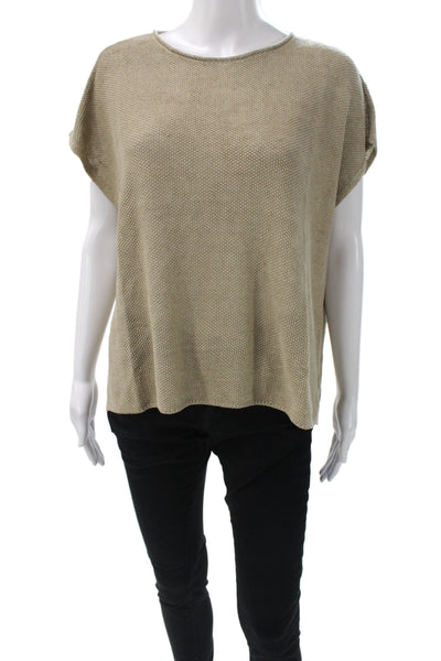 Eileen Fisher Women Organic Linen Pullover Beige Short Sleeve Size M
