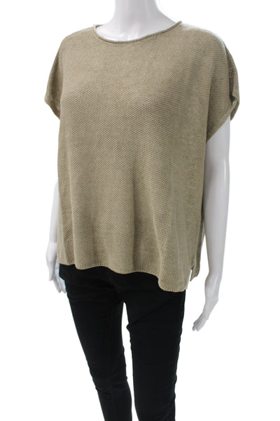 Eileen Fisher Women Organic Linen Pullover Beige Short Sleeve Size M