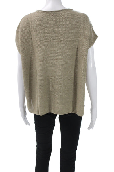 Eileen Fisher Women Organic Linen Pullover Beige Short Sleeve Size M