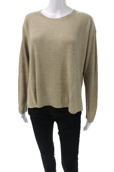 Eileen Fisher Women Pullover Linen Crewneck Long Sleeve Beige Size M