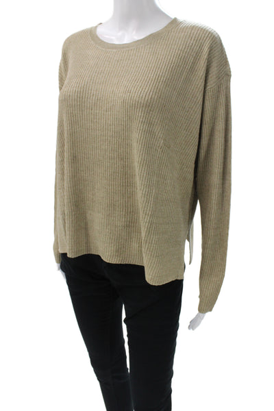 Eileen Fisher Women Pullover Linen Crewneck Long Sleeve Beige Size M