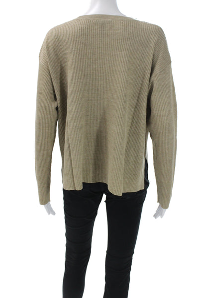Eileen Fisher Women Pullover Linen Crewneck Long Sleeve Beige Size M