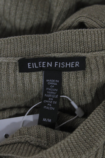 Eileen Fisher Women Pullover Linen Crewneck Long Sleeve Beige Size M