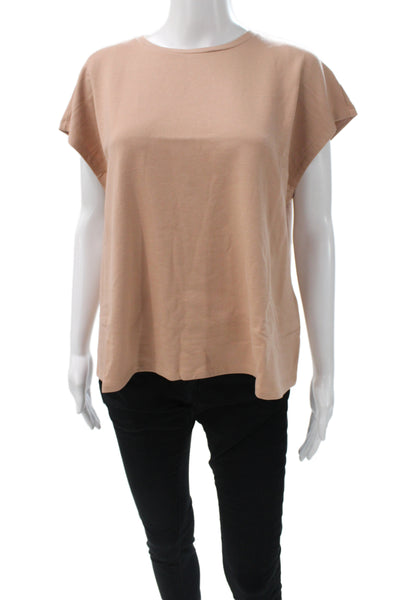 Eileen Fisher Women Beige Basic Crew Neck Tencel Short Sleeve T-Shirt Size L