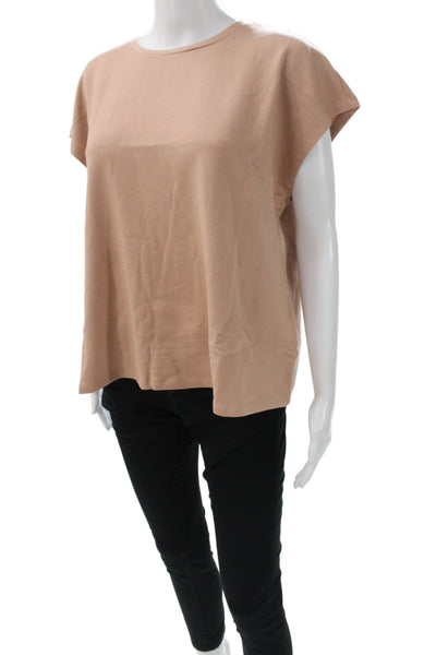 Eileen Fisher Women Beige Basic Crew Neck Tencel Short Sleeve T-Shirt Size L