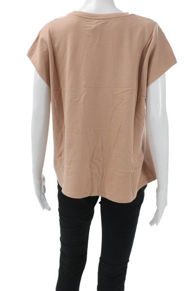 Eileen Fisher Women Beige Basic Crew Neck Tencel Short Sleeve T-Shirt Size L