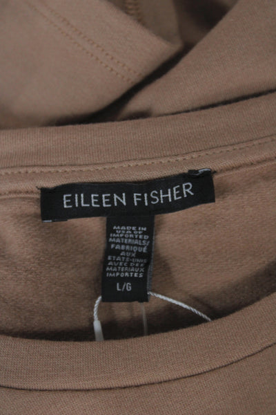 Eileen Fisher Women Beige Basic Crew Neck Tencel Short Sleeve T-Shirt Size L
