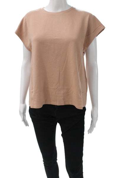 Eileen Fisher Women Basic T-Shirt Beige Tencel Crewneck Short-Sleeve Size M