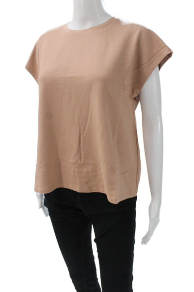 Eileen Fisher Women Basic T-Shirt Beige Tencel Crewneck Short-Sleeve Size M
