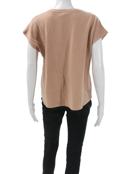 Eileen Fisher Women Basic T-Shirt Beige Tencel Crewneck Short-Sleeve Size M