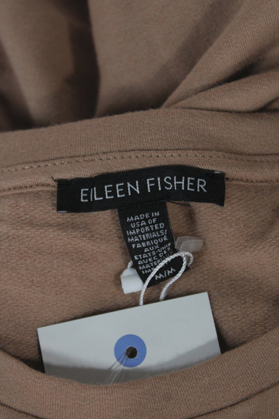 Eileen Fisher Women Basic T-Shirt Beige Tencel Crewneck Short-Sleeve Size M