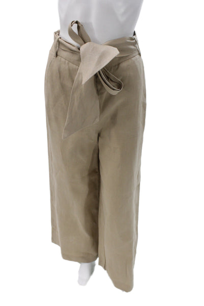 Toccin Women Paperbag Linen Pants Beige Tie Waist Size 2