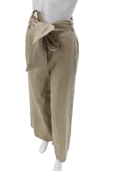 Toccin Women Paperbag Linen Pants Beige Tie Waist Size 2