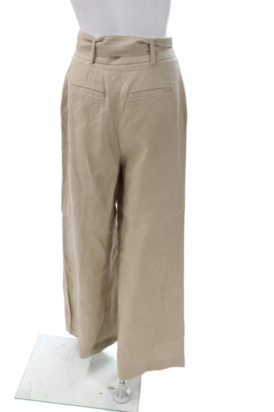 Toccin Women Paperbag Linen Pants Beige Tie Waist Size 2