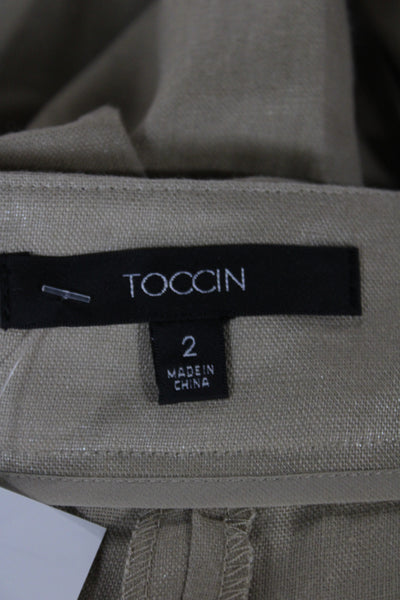Toccin Women Paperbag Linen Pants Beige Tie Waist Size 2
