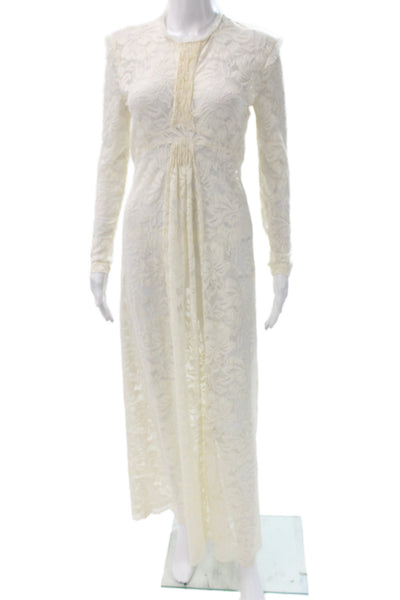 Rabanne Womens Floral Lace High Neck Long Sleeve Maxi Dress Ivory Size S