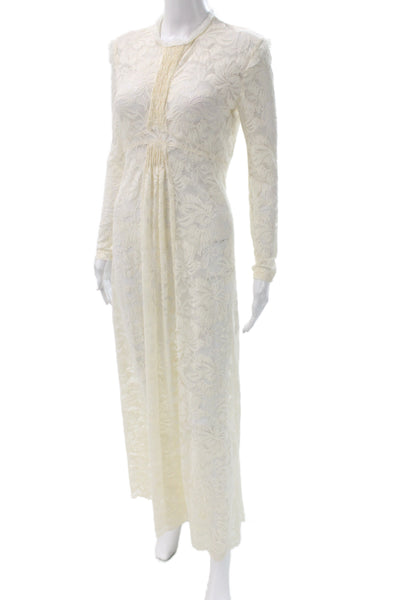Rabanne Womens Floral Lace High Neck Long Sleeve Maxi Dress Ivory Size S