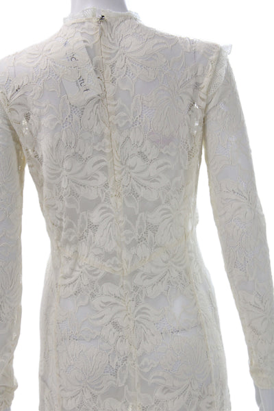 Rabanne Womens Floral Lace High Neck Long Sleeve Maxi Dress Ivory Size S
