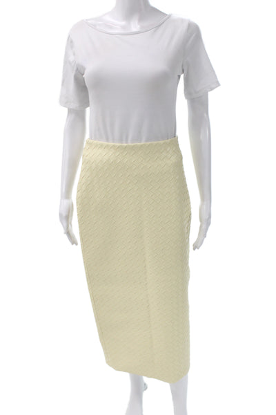 Toccin Womens Leather Pencil Skirt Ivory Geometric Midi Zip Size 4